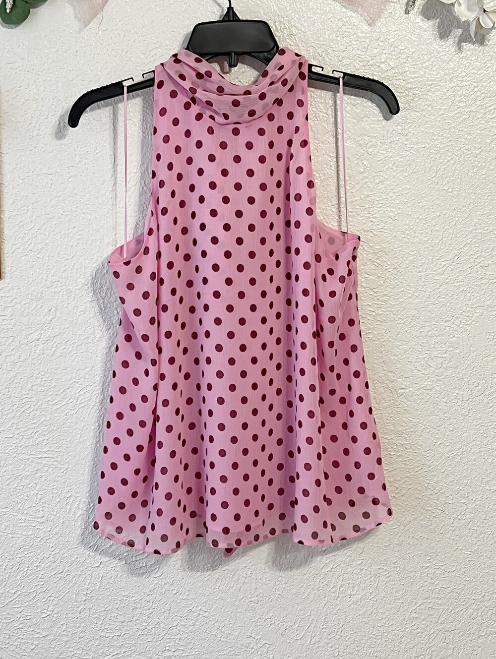 NWT Rachel Zoe Pink Polka Dots Chiffon Blouse Tie Back